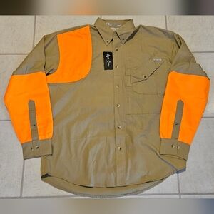 Men's Khaki and Orange Button Down Shooting Shirt Embroidered Quail